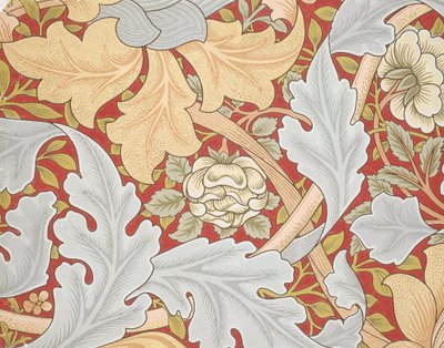 Acanthus Leaves, Wild Rose on Crimson Background, 19th century by William Morris